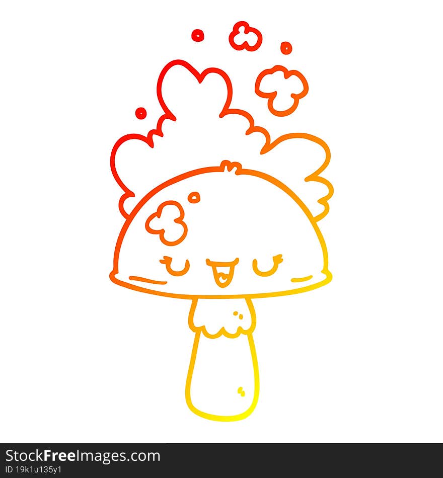 warm gradient line drawing cartoon mushroom with spoor cloud