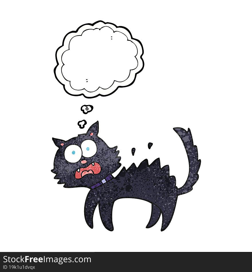 Thought Bubble Textured Cartoon Scared Black Cat