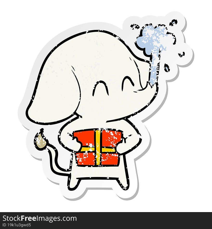 Distressed Sticker Of A Cute Cartoon Elephant Spouting Water