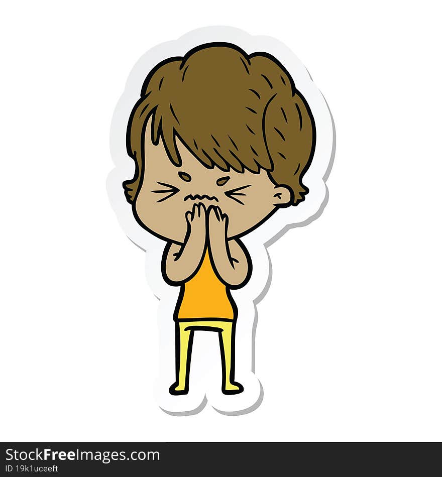 sticker of a cartoon frustrated woman