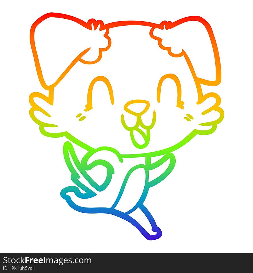 rainbow gradient line drawing of a laughing cartoon dog