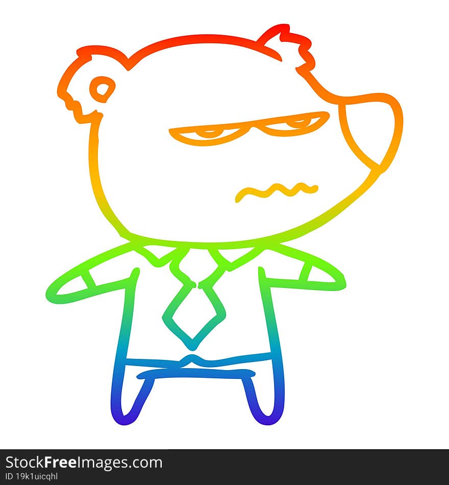 Rainbow Gradient Line Drawing Cartoon Angry Boss Bear