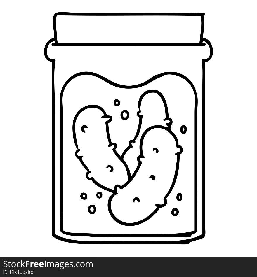 hand drawn line drawing doodle jar of pickled gherkins