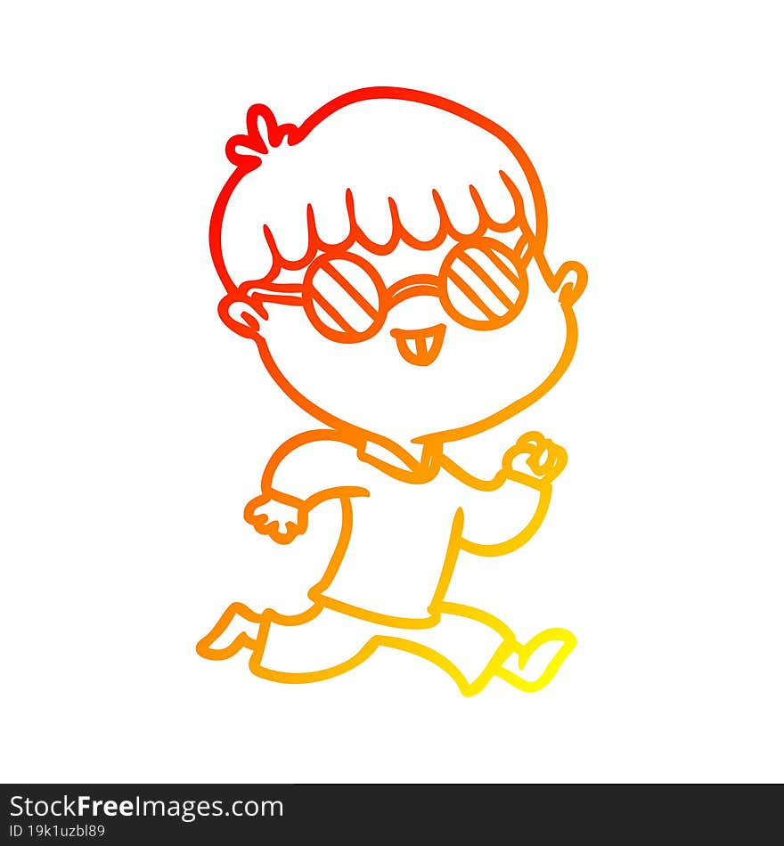 Warm Gradient Line Drawing Cartoon Boy Wearing Spectacles