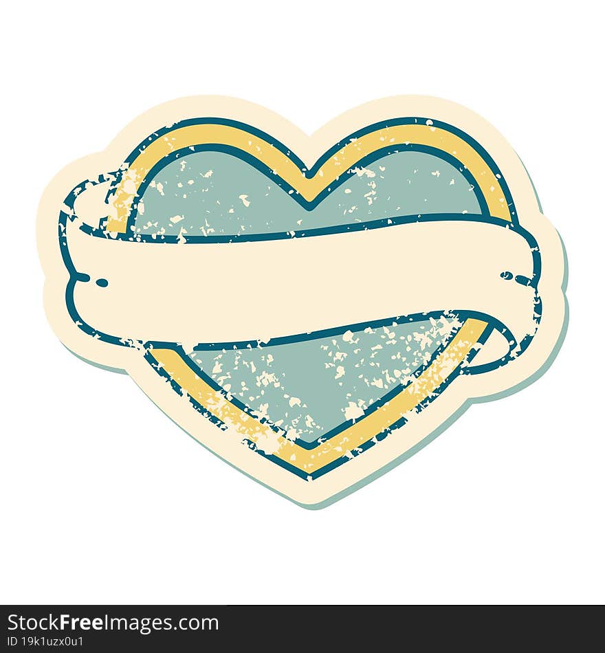 Distressed Sticker Tattoo Style Icon Of A Heart And Banner