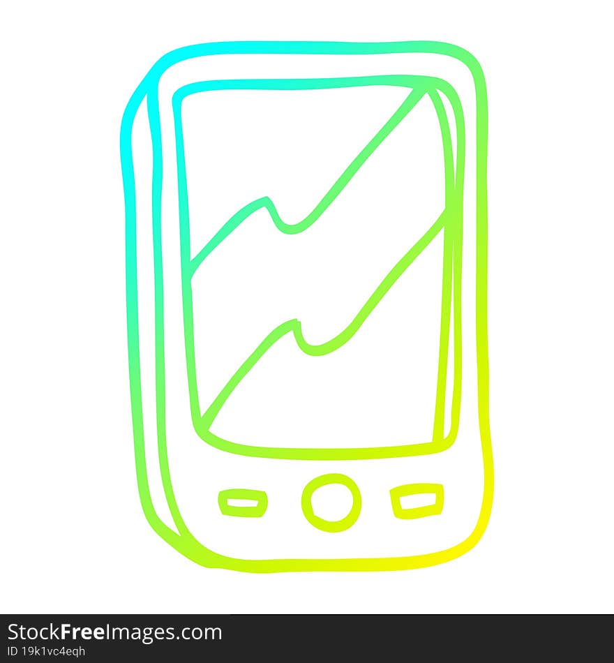 cold gradient line drawing of a cartoon red mobile phone