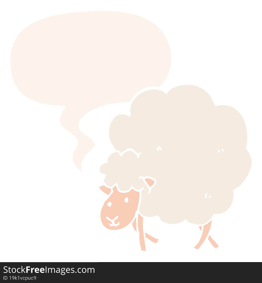 cartoon sheep and speech bubble in retro style