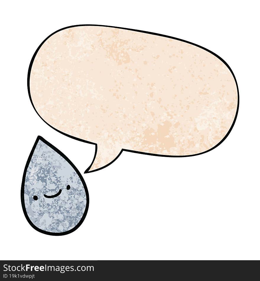 Cartoon Raindrop And Speech Bubble In Retro Texture Style