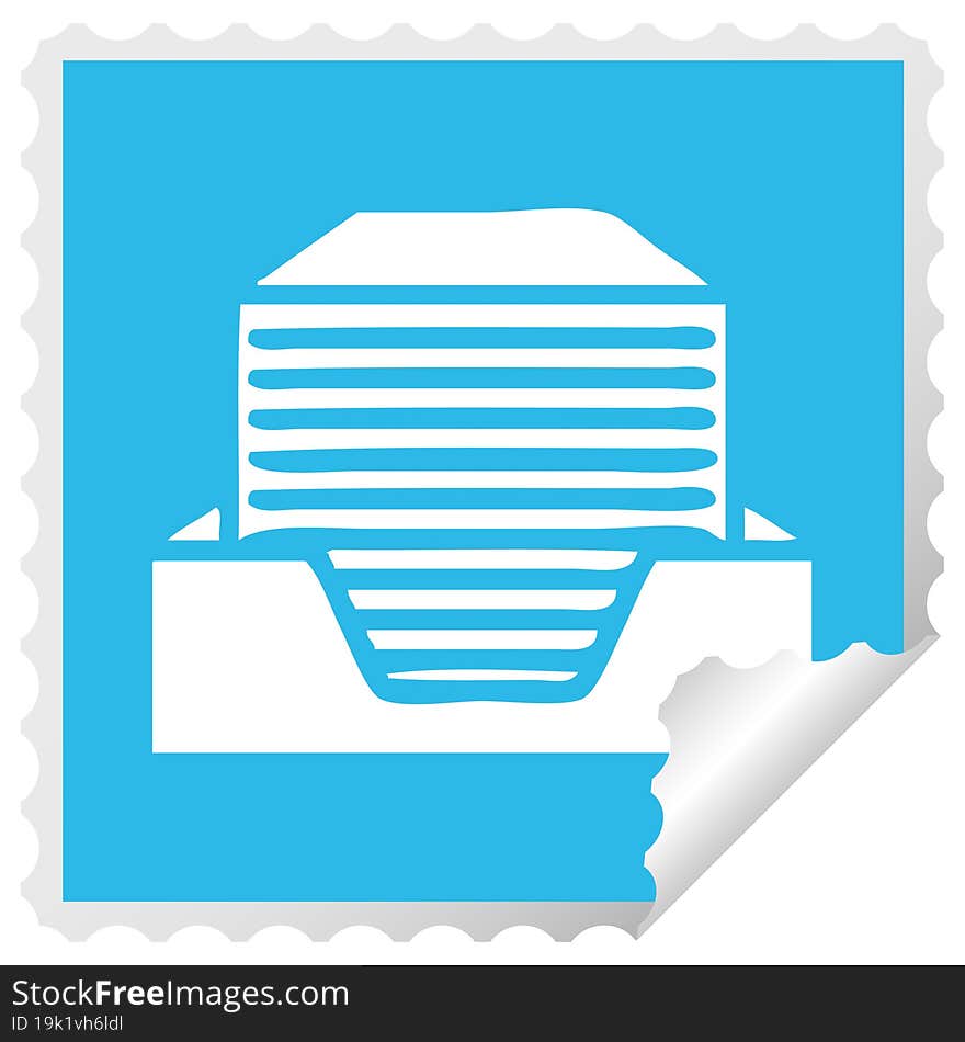 square peeling sticker cartoon stack of office papers