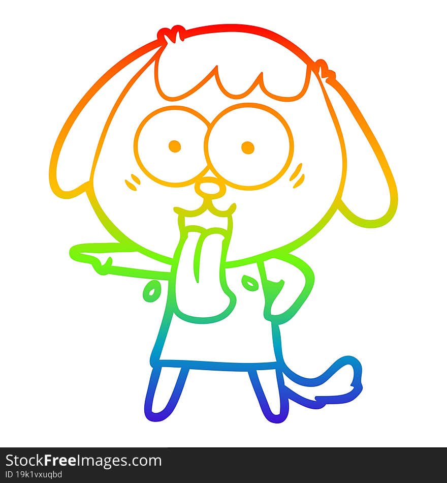 rainbow gradient line drawing of a cute cartoon dog