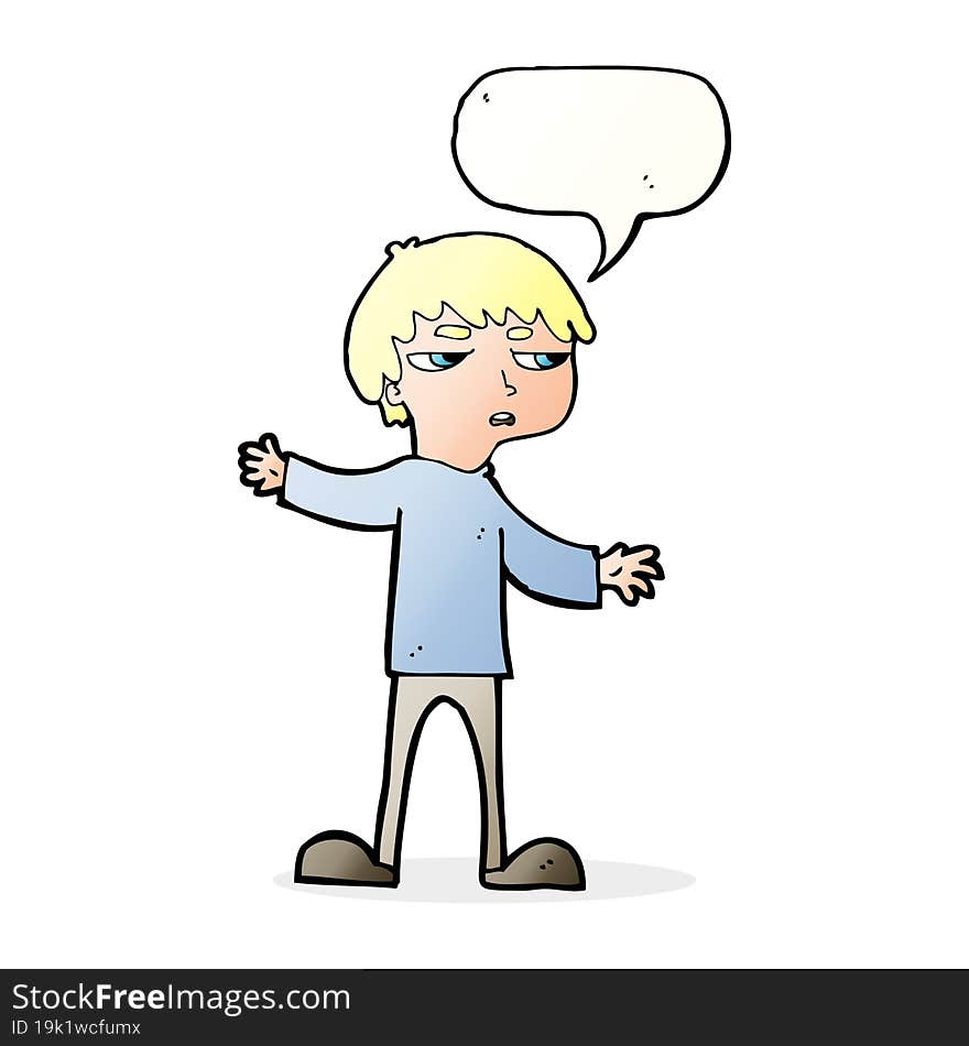 cartoon annoyed boy with speech bubble