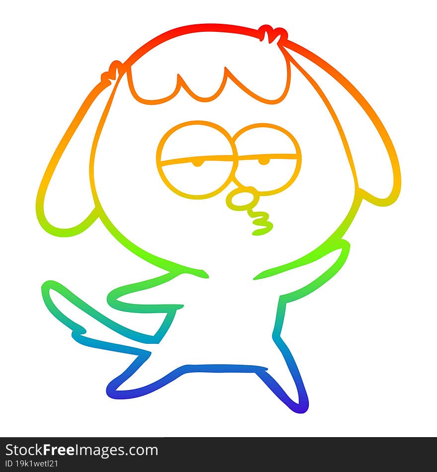 Rainbow Gradient Line Drawing Cartoon Bored Dog