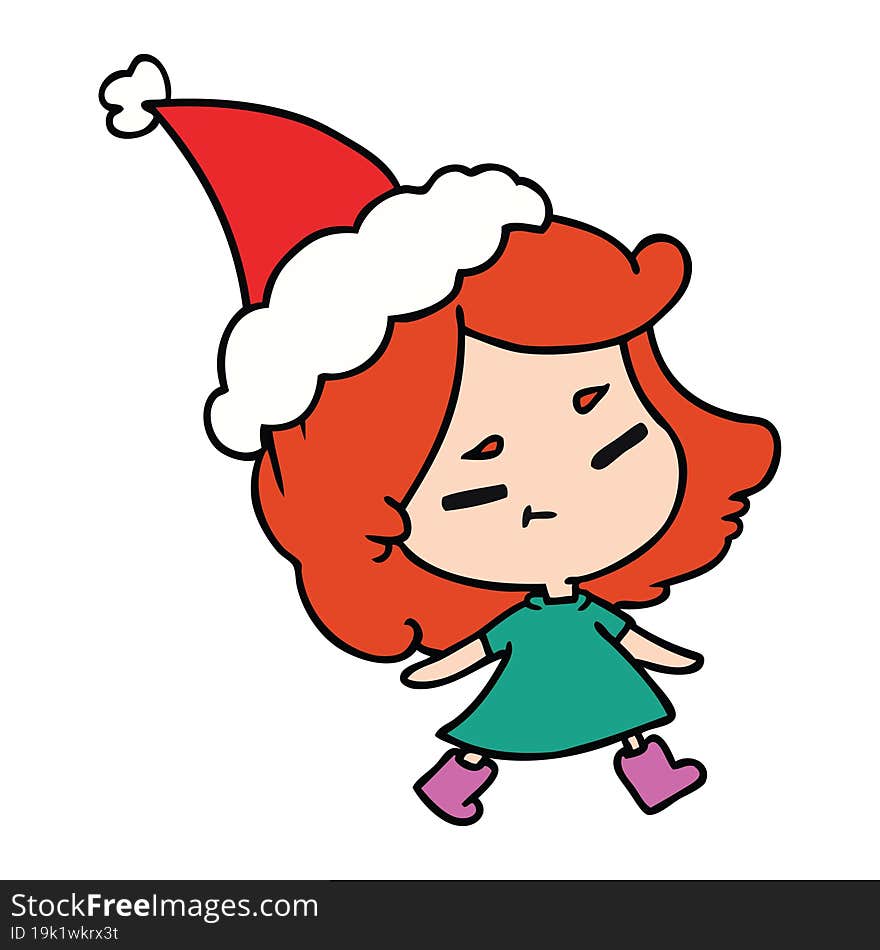 hand drawn christmas cartoon of kawaii girl