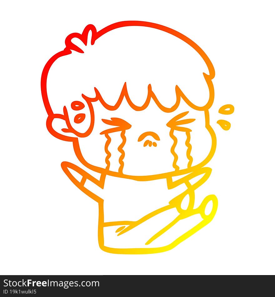 warm gradient line drawing cartoon boy crying