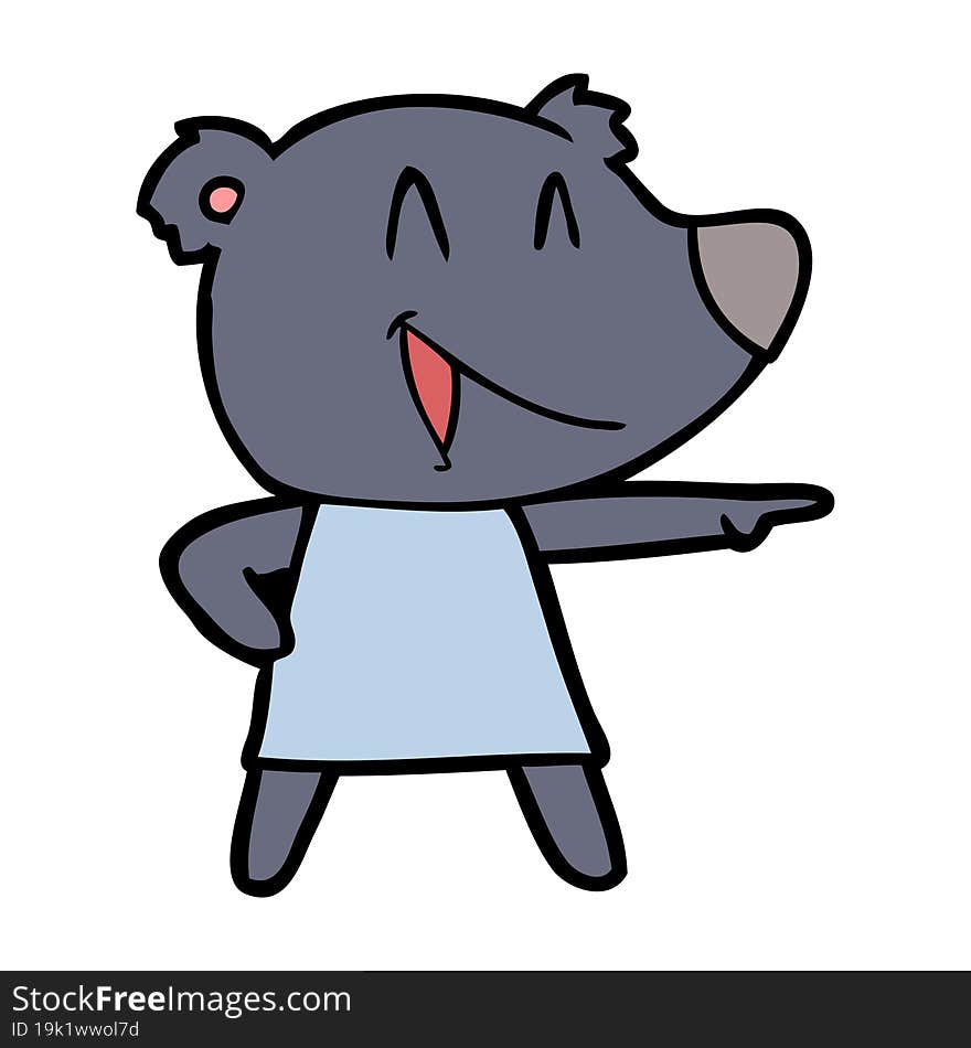 cartoon bear in dress laughing and pointing. cartoon bear in dress laughing and pointing