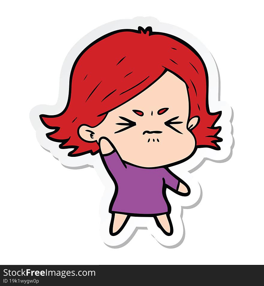 Sticker Of A Cartoon Angry Girl