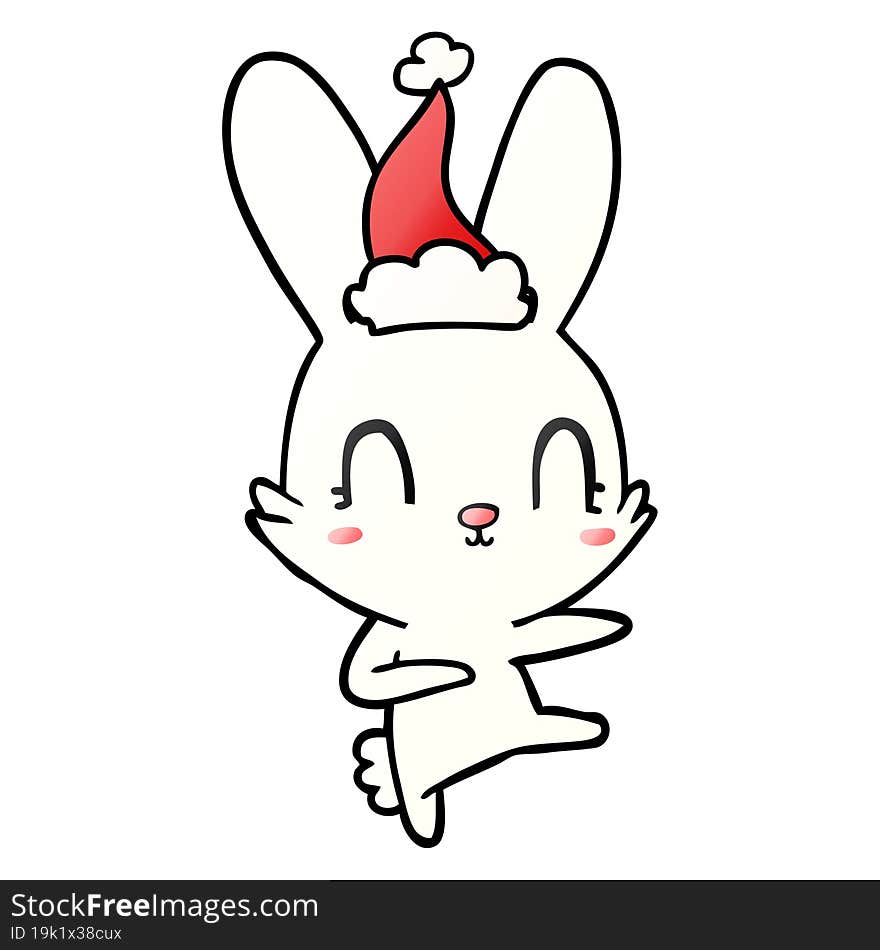 cute gradient cartoon of a rabbit dancing wearing santa hat