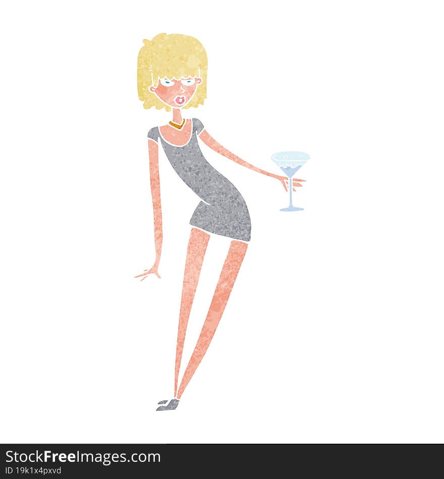 cartoon woman with cocktail