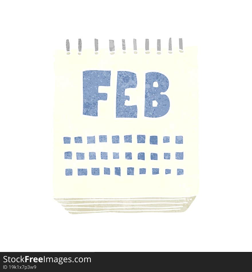 retro cartoon calendar showing month of february