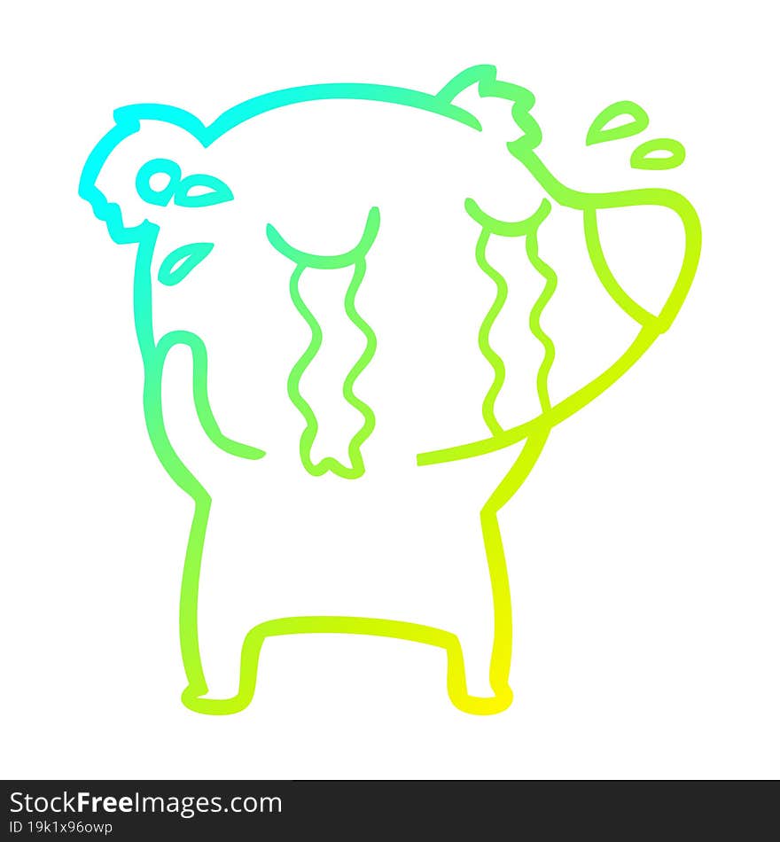 cold gradient line drawing cartoon crying bear