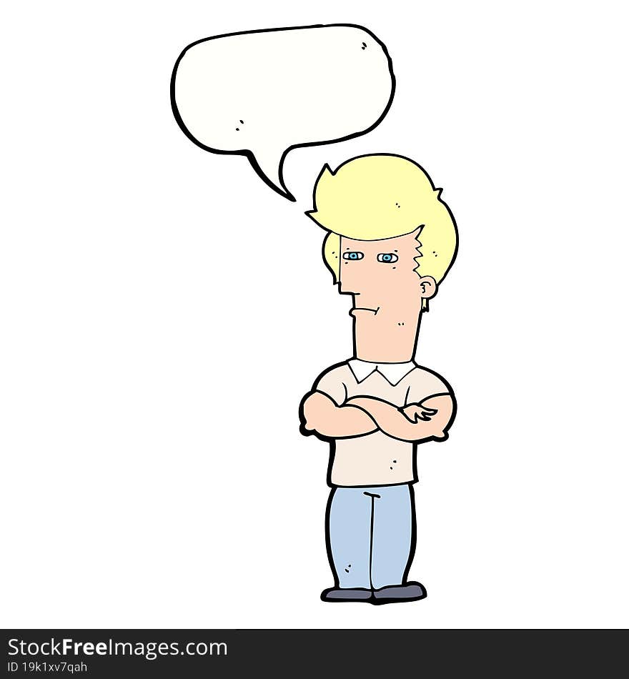 Cartoon Man With Folded Arms With Speech Bubble