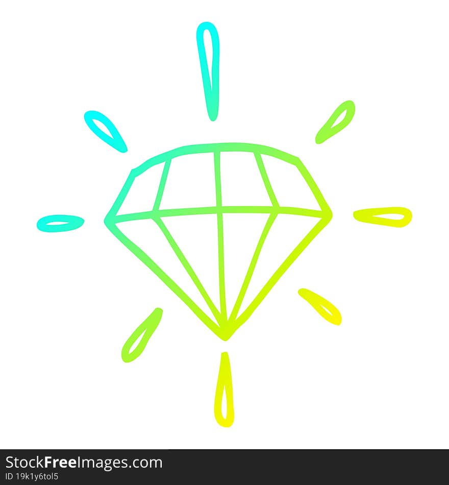 cold gradient line drawing of a cartoon tattoo diamond