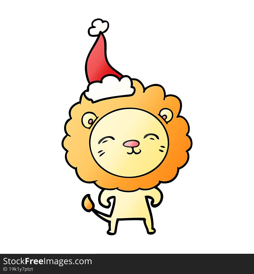 gradient cartoon of a lion wearing santa hat