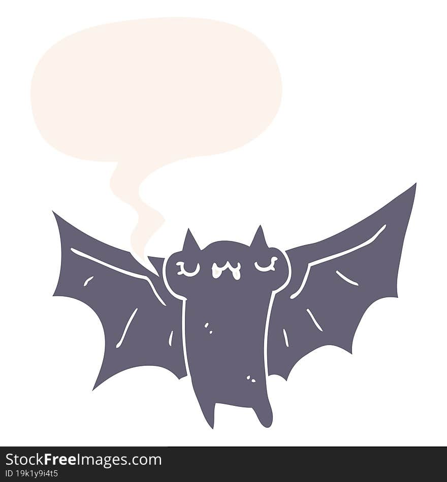 cute cartoon halloween bat and speech bubble in retro style