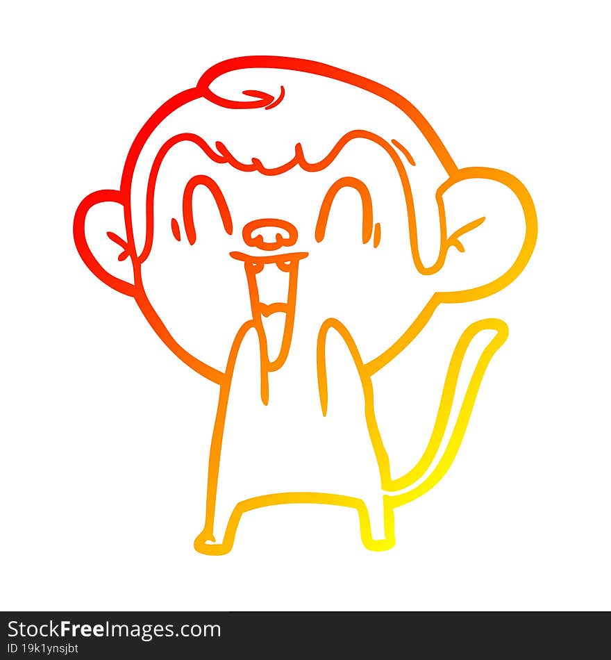 warm gradient line drawing cartoon laughing monkey