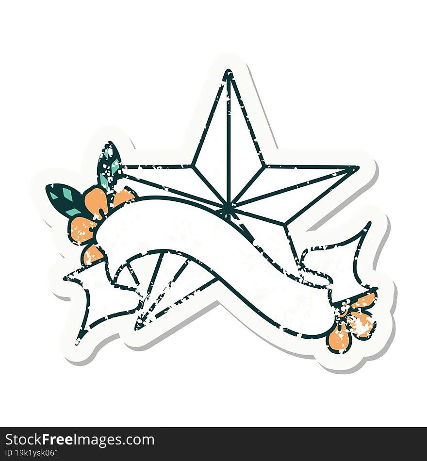 grunge sticker with banner of a star