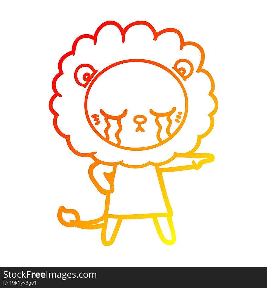 warm gradient line drawing crying cartoon lion