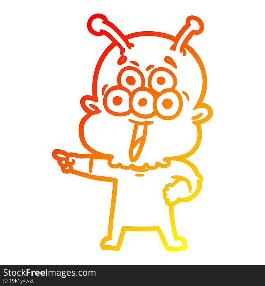 warm gradient line drawing happy cartoon alien pointing