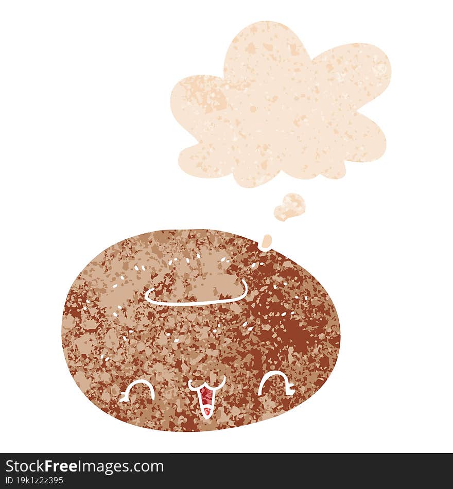 cute cartoon donut and thought bubble in retro textured style