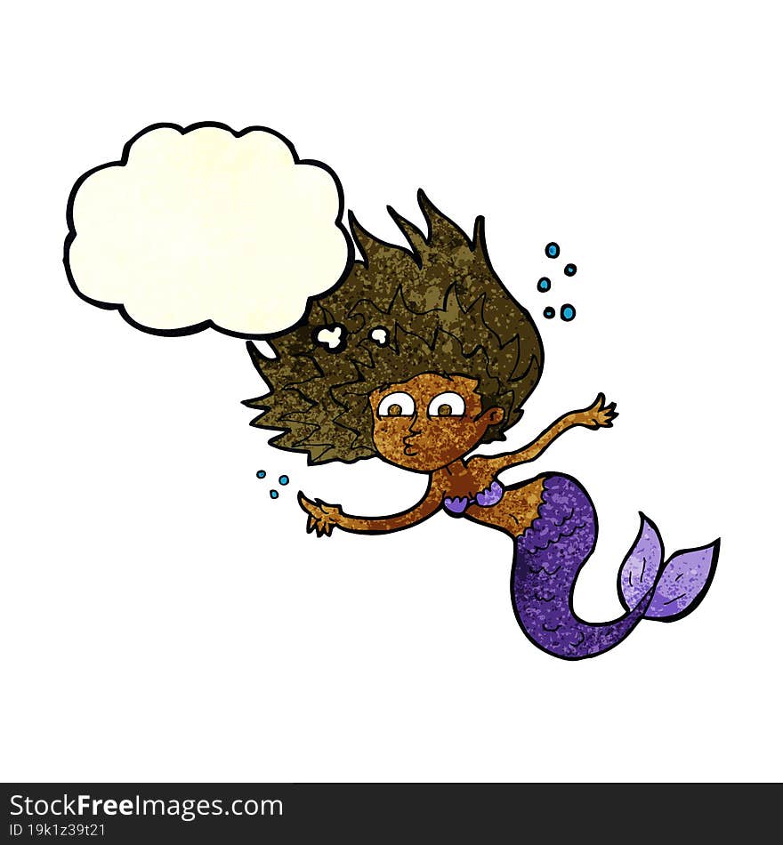 cartoon mermaid with thought bubble