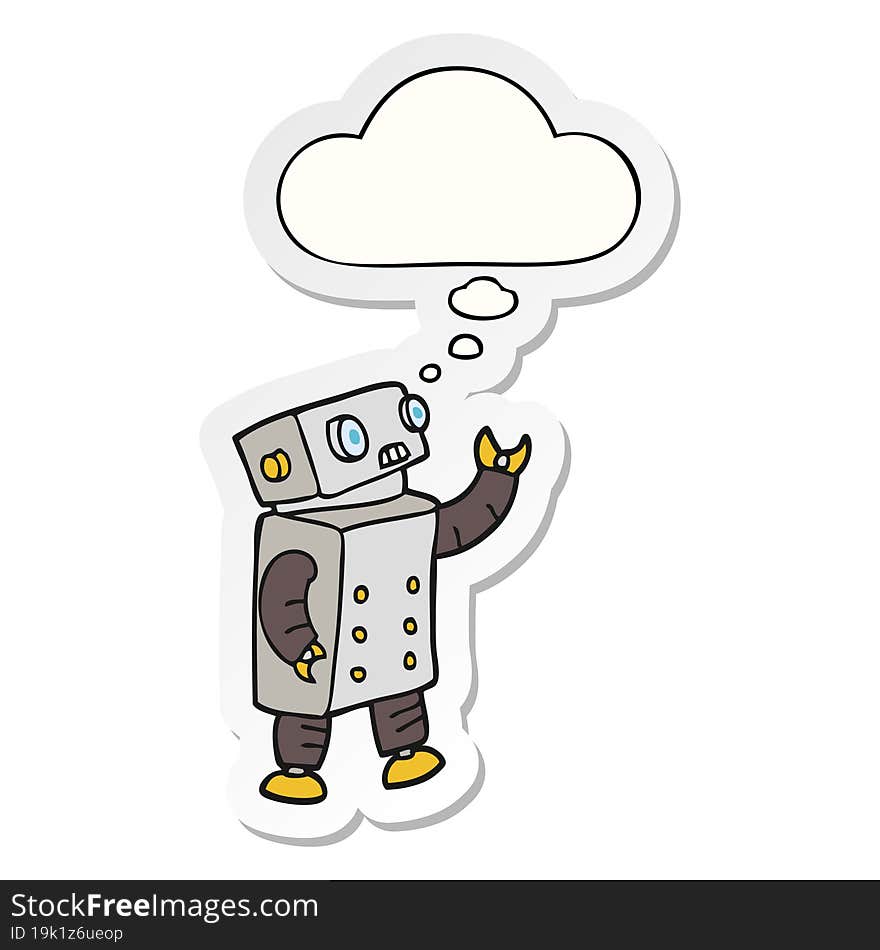 cartoon robot and thought bubble as a printed sticker