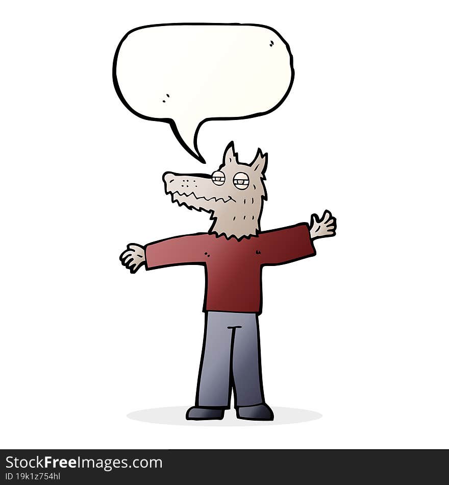 Cartoon Happy Wolf Man With Speech Bubble