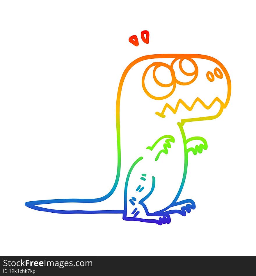 rainbow gradient line drawing of a cartoon roaring t rex