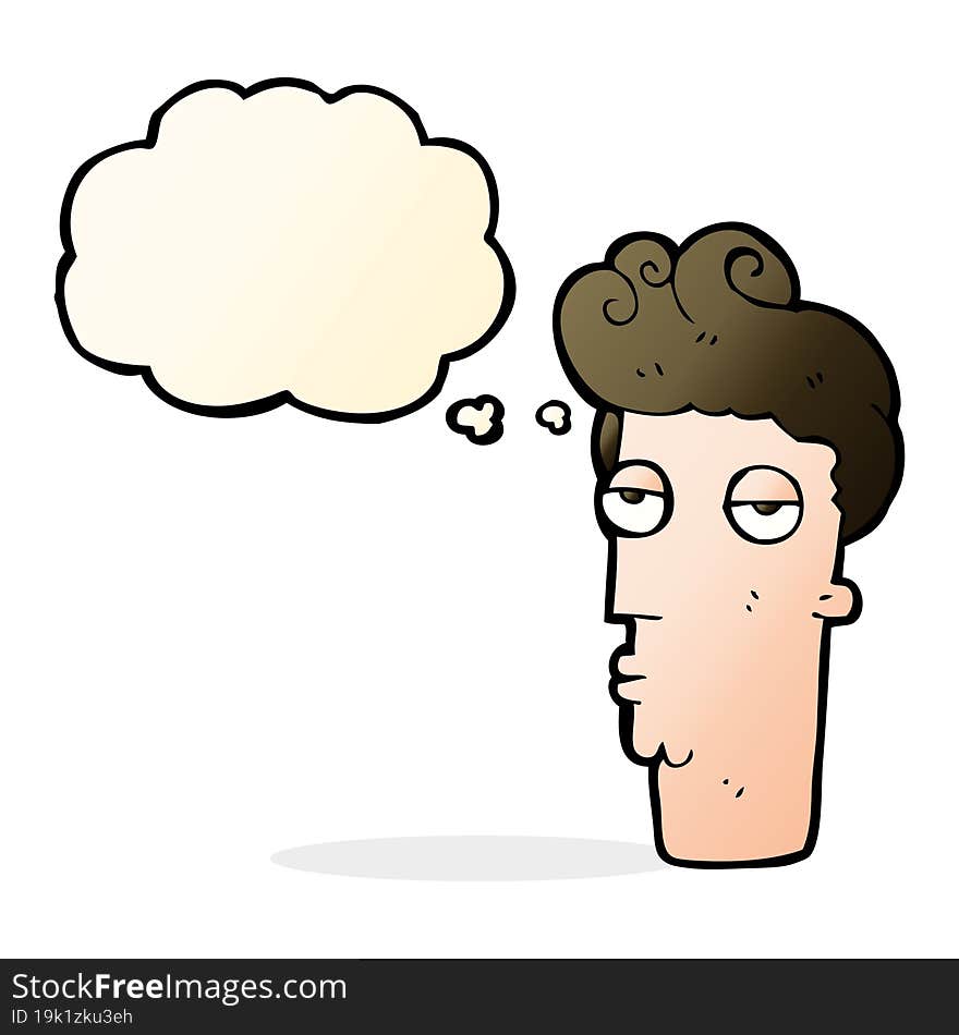 cartoon bored man s face with thought bubble