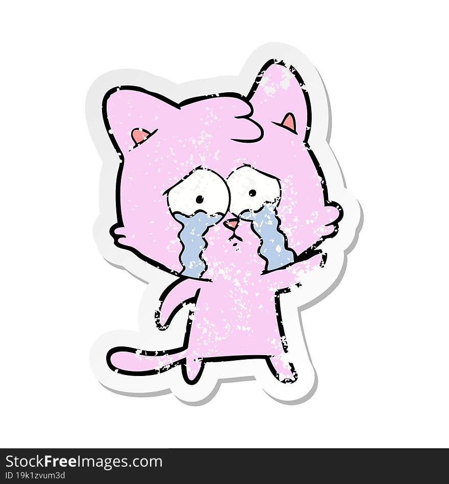 distressed sticker of a crying cartoon cat