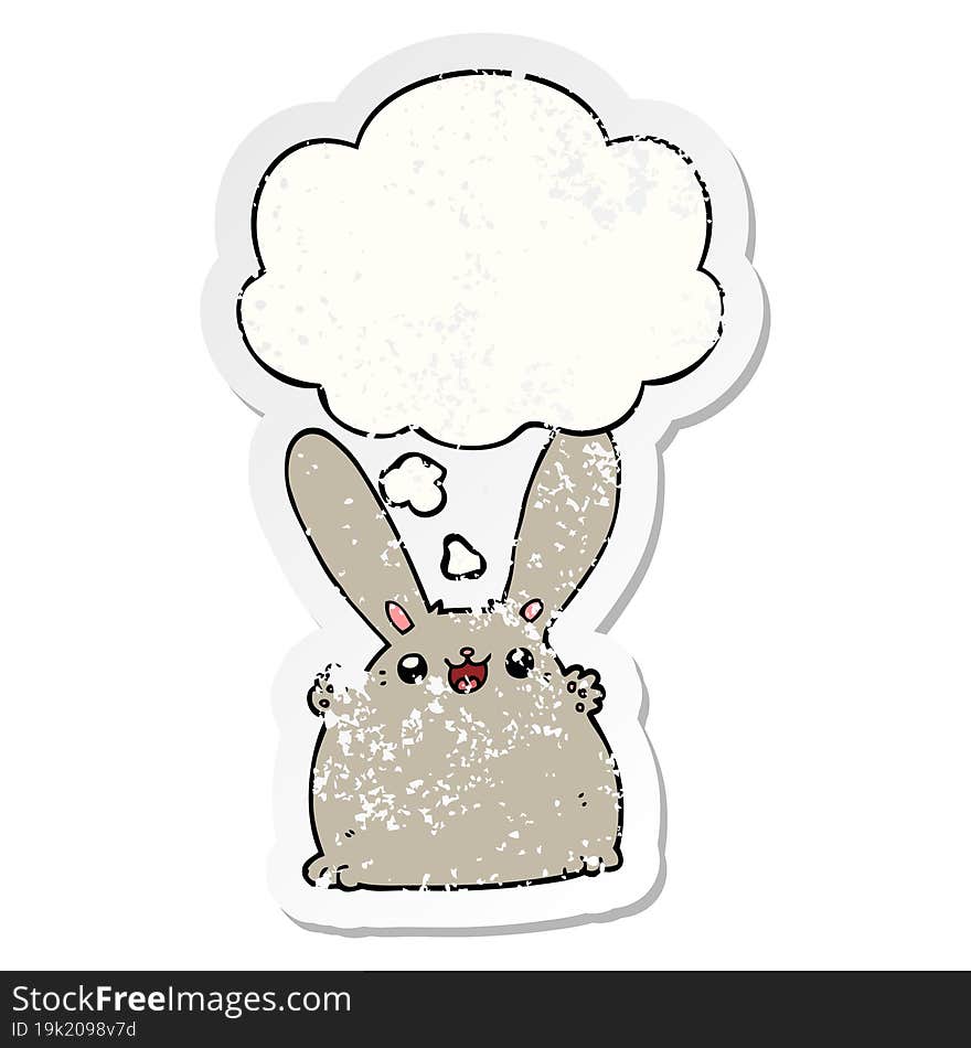 cartoon rabbit with thought bubble as a distressed worn sticker