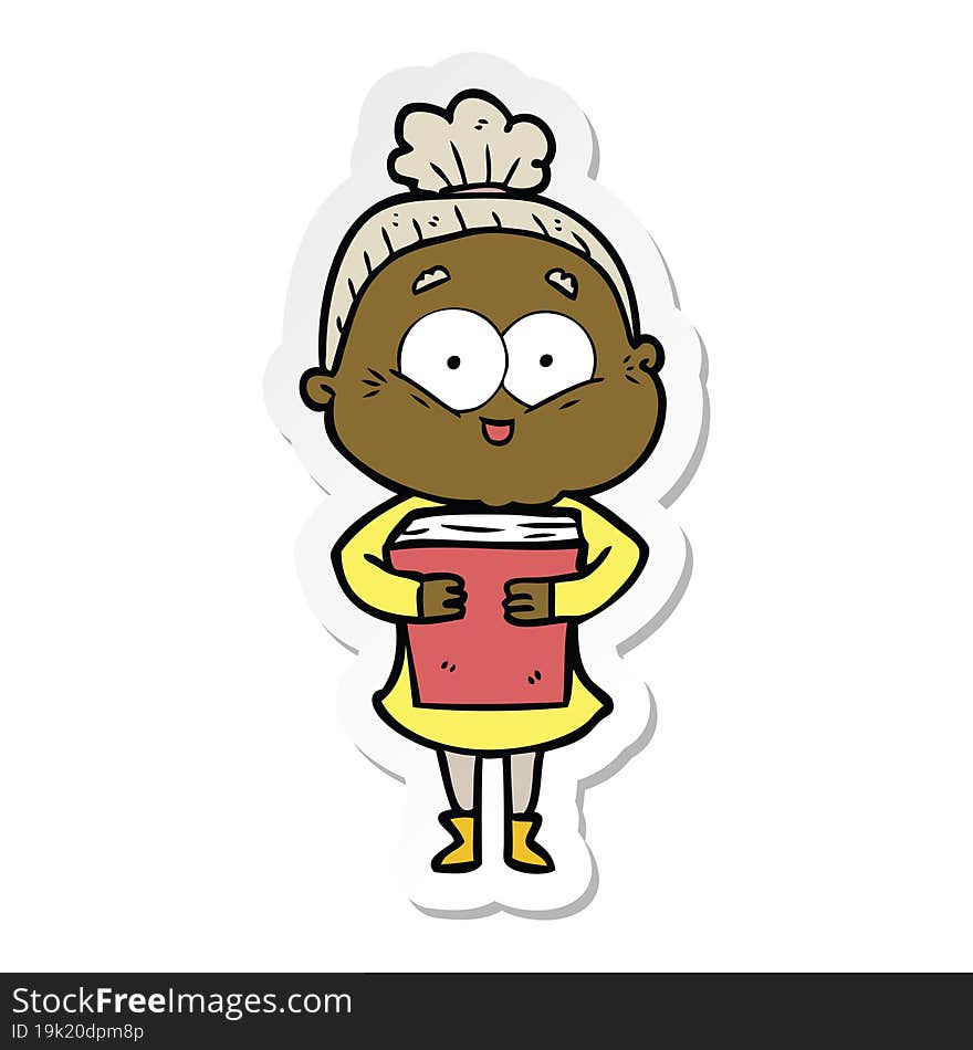 sticker of a cartoon happy old woman