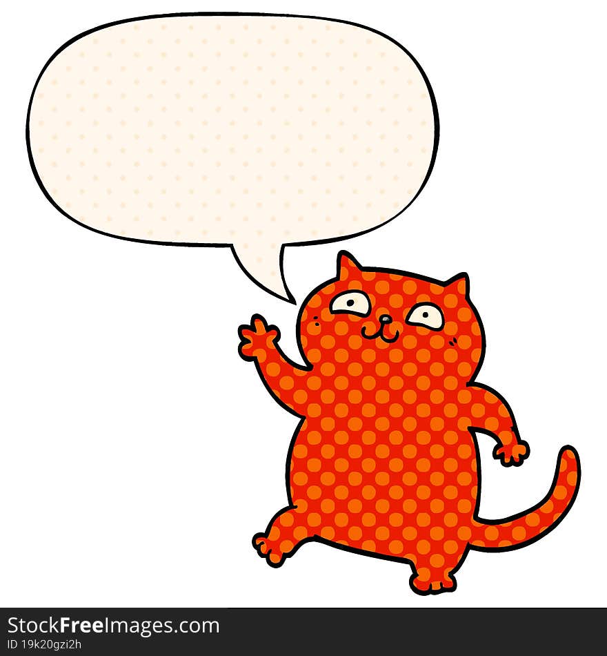 cartoon cat with speech bubble in comic book style