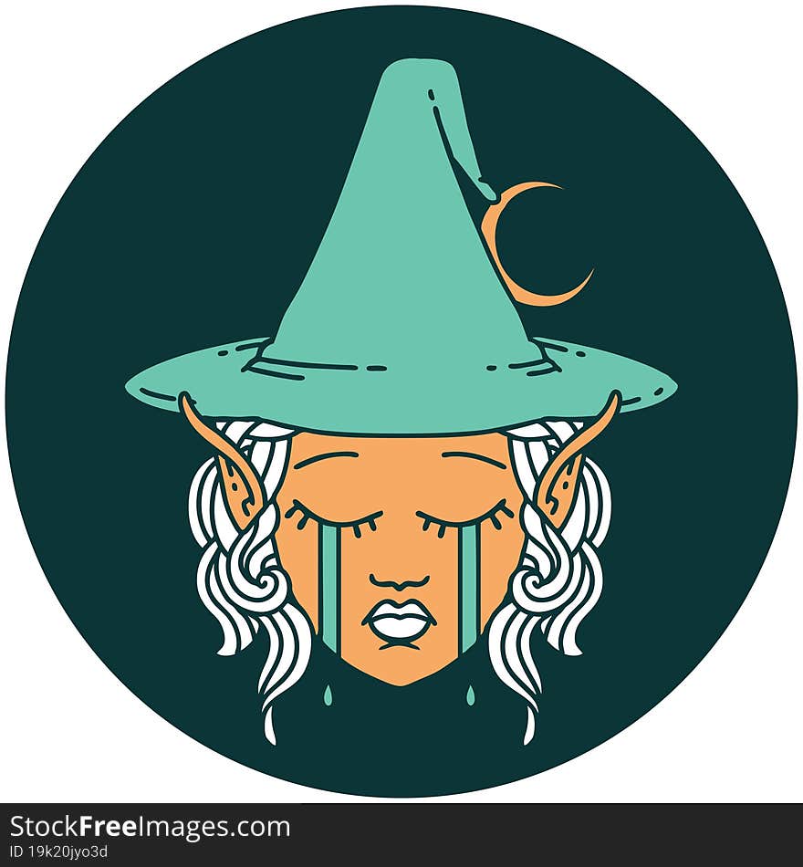 Crying Elf Mage Character Face Icon