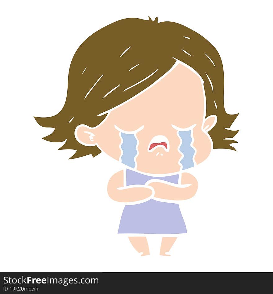 flat color style cartoon girl crying