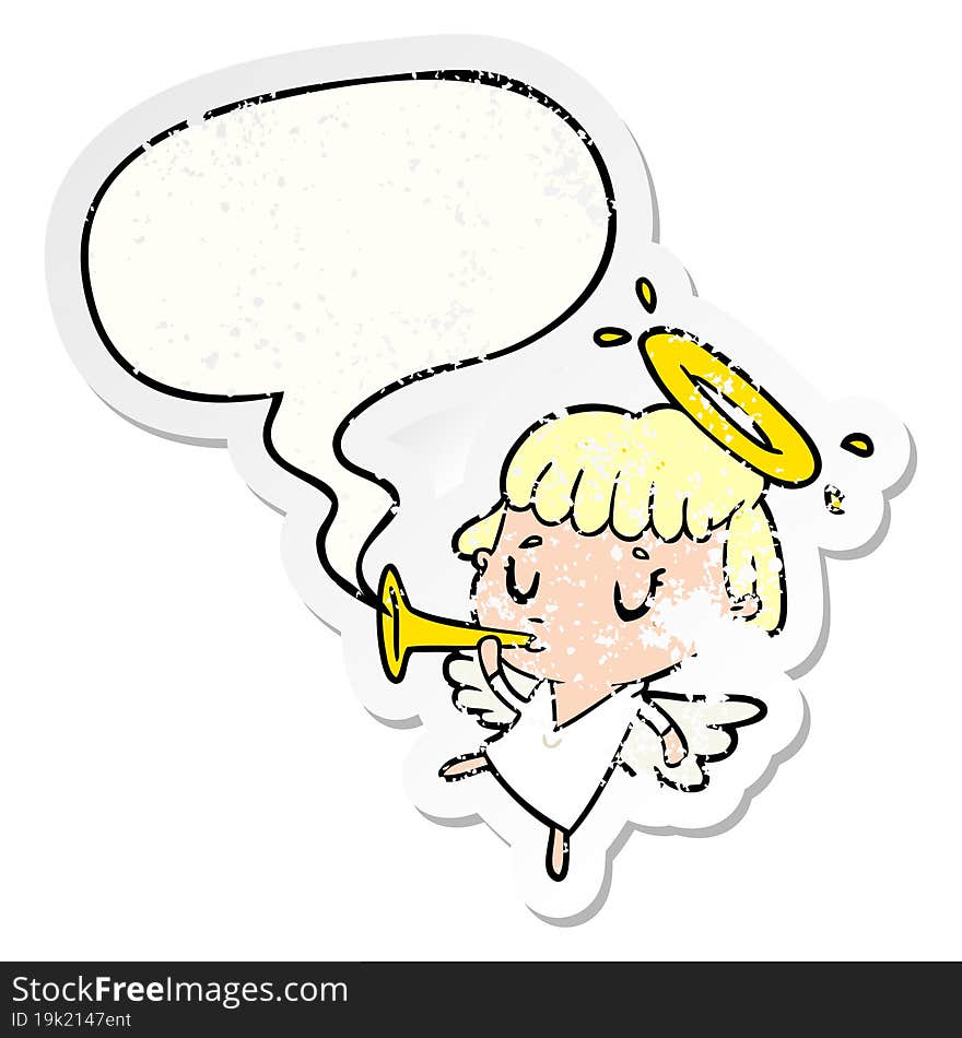 cute cartoon angel and speech bubble distressed sticker