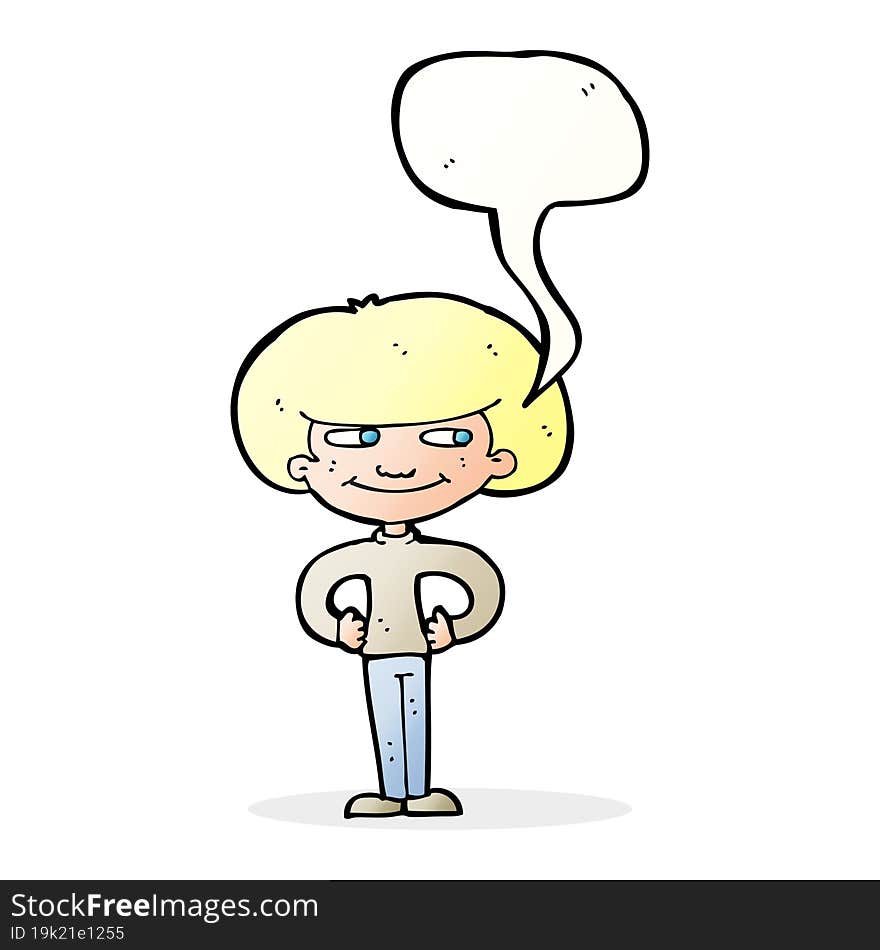 Cartoon Boy With Hands On Hips With Speech Bubble