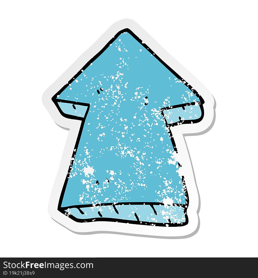 distressed sticker of a cartoon pointing arrow