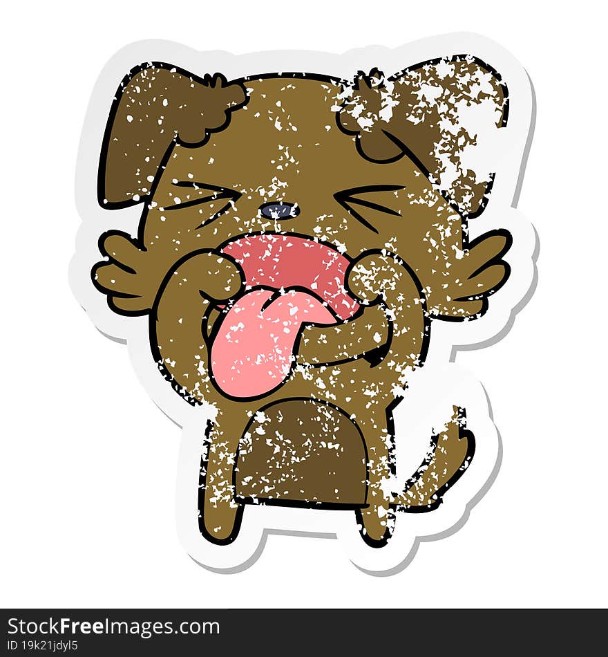 distressed sticker of a cartoon disgusted dog