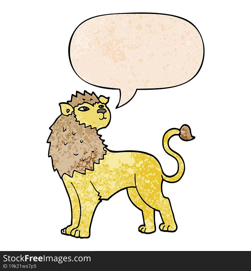 Cartoon Lion And Speech Bubble In Retro Texture Style