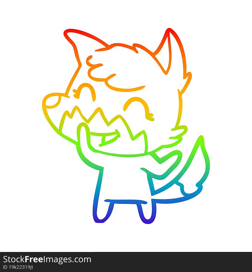 rainbow gradient line drawing of a happy cartoon fox